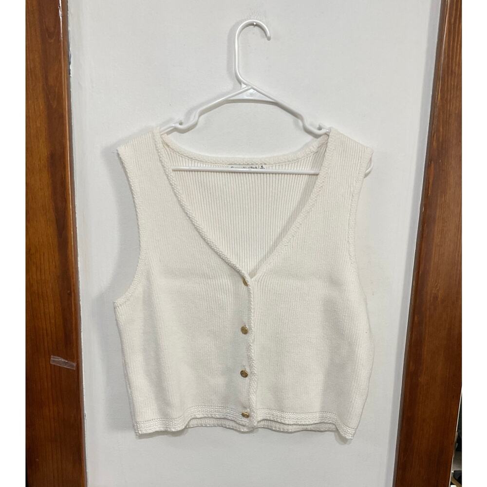 ABERCROMBIE & FITCH White Mara Sleeveless Knit Vest Gold Tone Buttons Size XL - Picture 4 of 7